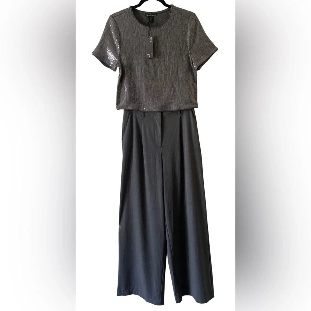 Christian Lacroix Women Grey Wide Leg Pants and Sequin Top, Two pieces set. M - Picture 4 of 16